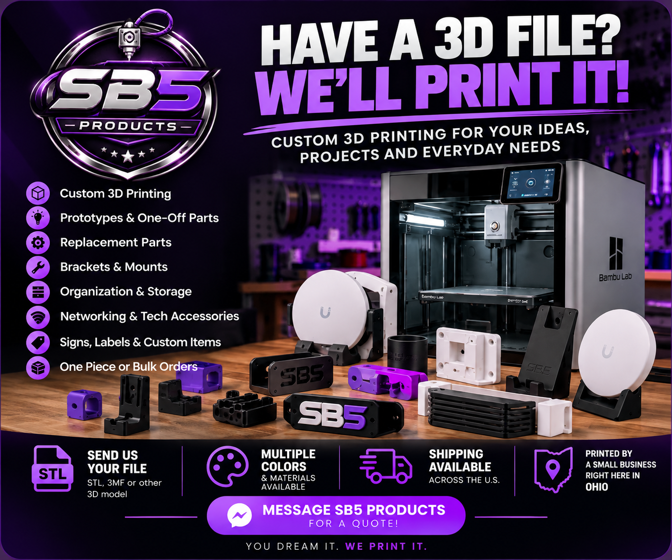 Custom 3D printing SB5 Products